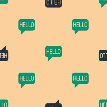 Green and black Hello in different languages icon isolated seamless pattern on Stock Illustration