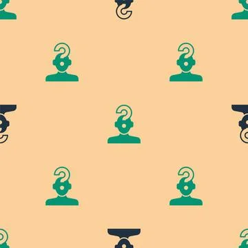 Green and black Human head with question mark icon isolated seamless pattern on Stock Illustration