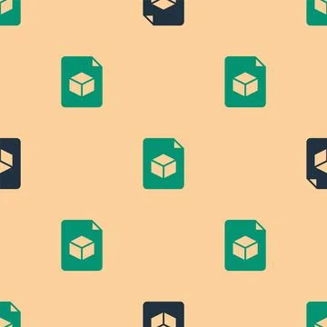 Green and black Isometric cube file icon isolated seamless pattern on beige Illustrazione stock