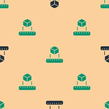 Green and black Isometric cube icon isolated seamless pattern on beige Stock Illustration