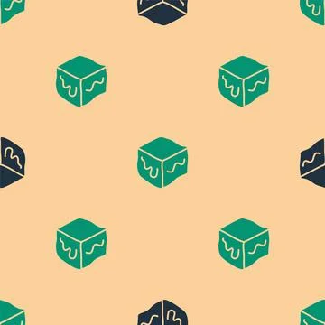 Green and black Isometric cube icon isolated seamless pattern on beige Illustrazione stock