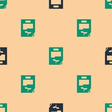 Green and black Leaf document icon isolated seamless pattern on beige background 스톡 일러스트