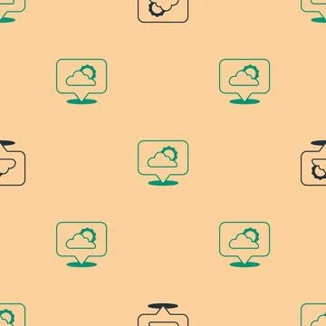 Green and black Location cloud icon isolated seamless pattern on beige Illustrazione stock