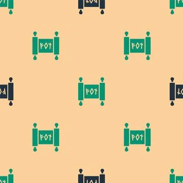 Green and black Magic scroll icon isolated seamless pattern on beige backgrou Illustrazione stock