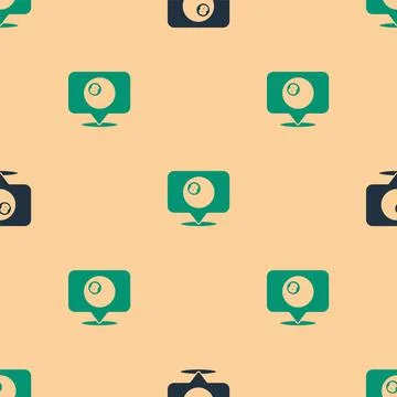 Green and black Map pointer with billiard pool snooker ball with number 8 icon Stock Illustration
