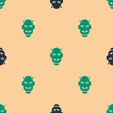Green and black Mask of the devil with horns icon isolated seamless pattern o Stock Illustration