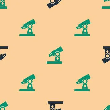 Green and black Microscope icon isolated seamless pattern on beige background 库存插图