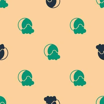 Green and black Moon and stars icon isolated seamless pattern on beige イラスト素材