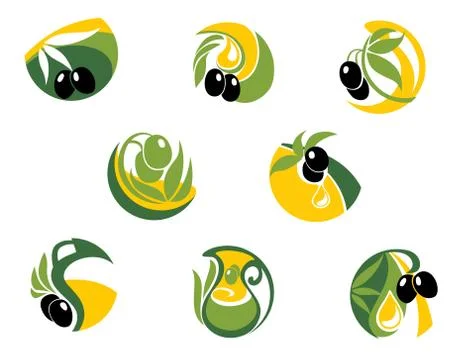 Green and black olives elements Illustrazione stock
