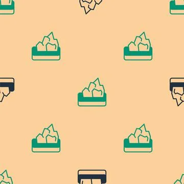 Green and black Ore mining icon isolated seamless pattern on beige background Stock Illustration