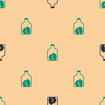 Green and black Ore mining icon isolated seamless pattern on beige background Stock Illustration