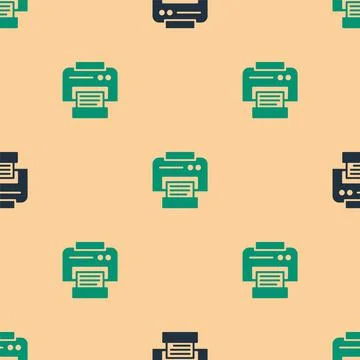 Green and black Printer icon isolated seamless pattern on beige background Stock Illustration