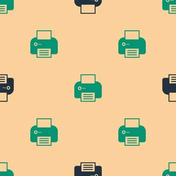 Green and black Printer icon isolated seamless pattern on beige background... Illustrazione stock