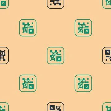 Green and black QR code sample for smartphone scanning icon isolated seamless Stock Illustration