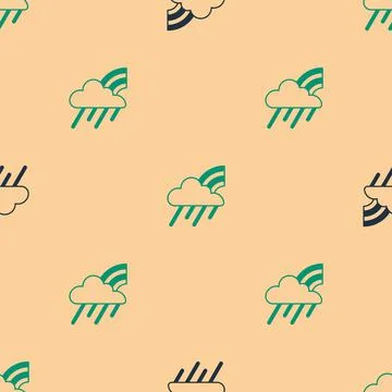 Green and black Rainbow with cloud and rain icon isolated seamless pattern on Stock Illustration
