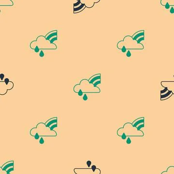 Green and black Rainbow with cloud and rain icon isolated seamless pattern on Stock Illustration