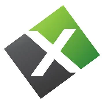 Green and Black Rectangle Shaped Letter X Icon Stock Illustration