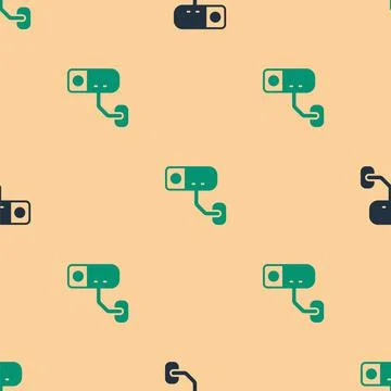 Green and black Security camera icon isolated seamless pattern on beige Illustrazione stock
