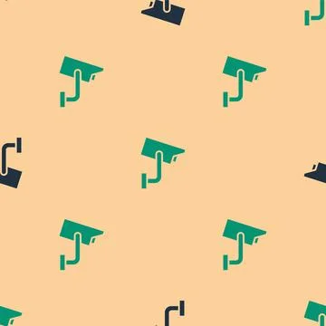 Green and black Security camera icon isolated seamless pattern on beige Illustrazione stock