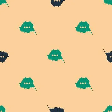 Green and black Speech bubble chat icon isolated seamless pattern on beige Stock Illustration