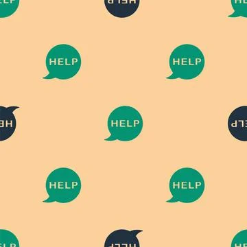 Green and black Speech bubble with text Help icon isolated seamless pattern on Stock Illustration