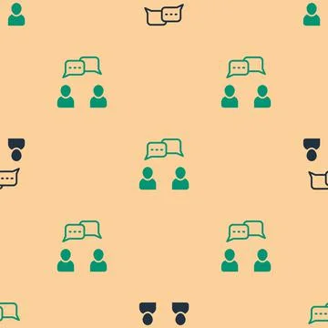 Green and black Speech bubble chat icon isolated seamless pattern on beige Stock Illustration