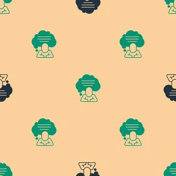 Green and black Speech bubble chat icon isolated seamless pattern on beige Stock Illustration