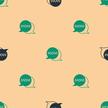 Green and black Speech bubble mom icon isolated seamless pattern on beige Stock Illustration