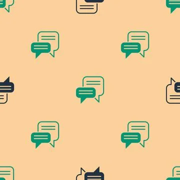 Green and black Speech bubble chat icon isolated seamless pattern on beige Illustrazione stock