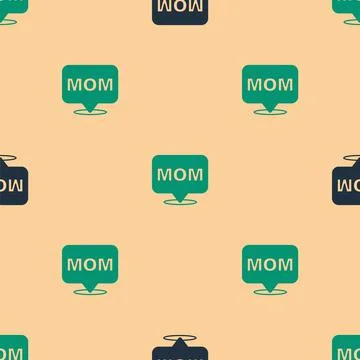 Green and black Speech bubble mom icon isolated seamless pattern on beige Stock Illustration