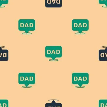 Green and black Speech bubble dad icon isolated seamless pattern on beige Stock Illustration