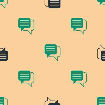 Green and black Speech bubble chat icon isolated seamless pattern on beige .. Stock Illustration