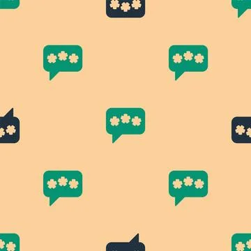 Green and black Speech bubble chat icon isolated seamless pattern on beige .. Stock Illustration