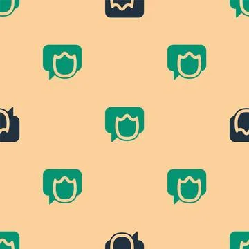 Green and black Speech bubble chat icon isolated seamless pattern on beige .. Illustrazione stock