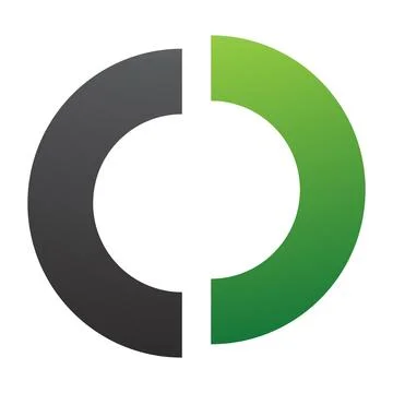 Green and Black Split Shaped Letter O Icon Stock Illustration