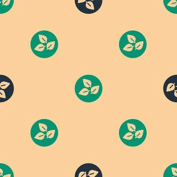 Green and black Tea leaf icon isolated seamless pattern on beige background. Tea Stock Illustration
