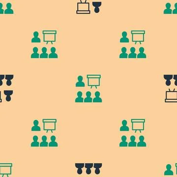 Green and black Training, presentation icon isolated seamless pattern on beige Illustrazione stock