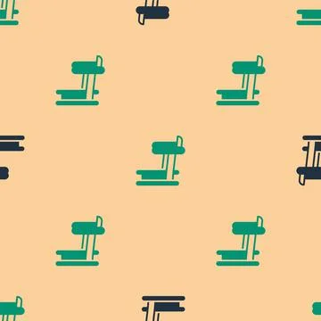 Green and black Treadmill machine icon isolated seamless pattern on beige Stockillustratie