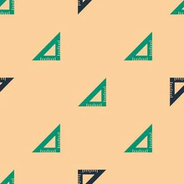 Green and black Triangular ruler icon isolated seamless pattern on beige Stock Illustration