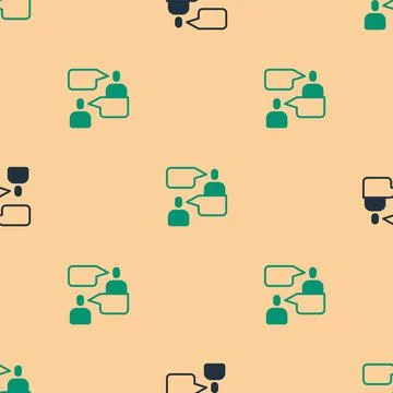 Green and black Two sitting men talking icon isolated seamless pattern on beige Illustrazione stock