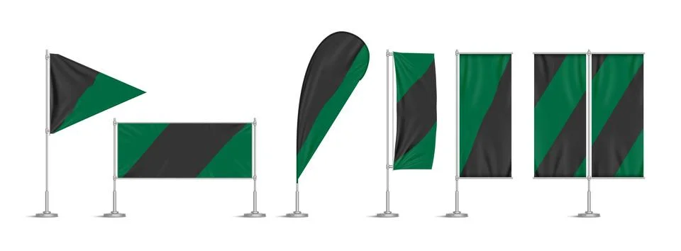 Green and black vinyl flags and banners on pole Stock Illustration