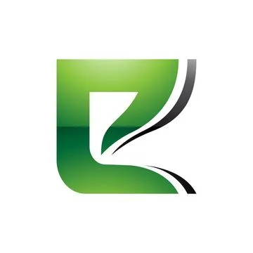 Green and Black Wavy Layered Glossy Letter E Icon Stock Illustration