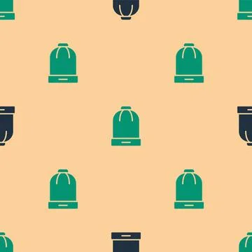 Green and black Winter hat icon isolated seamless pattern on beige background Stock Illustration