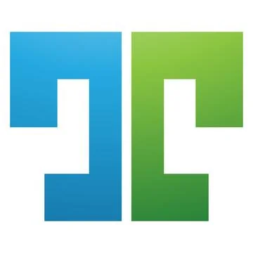Green and Blue Bold Split Shaped Letter T Icon Illustrazione stock