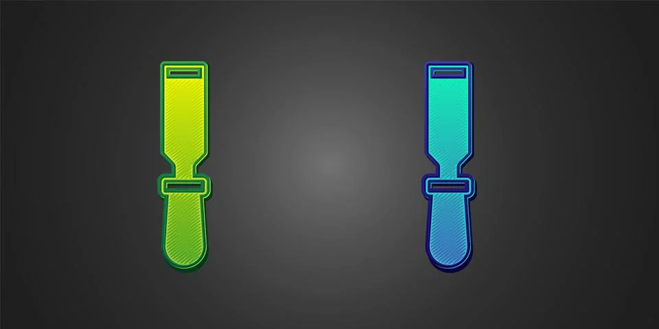 Green and blue Chisel tool for wood icon isolated on black background. Vector Stock Illustration