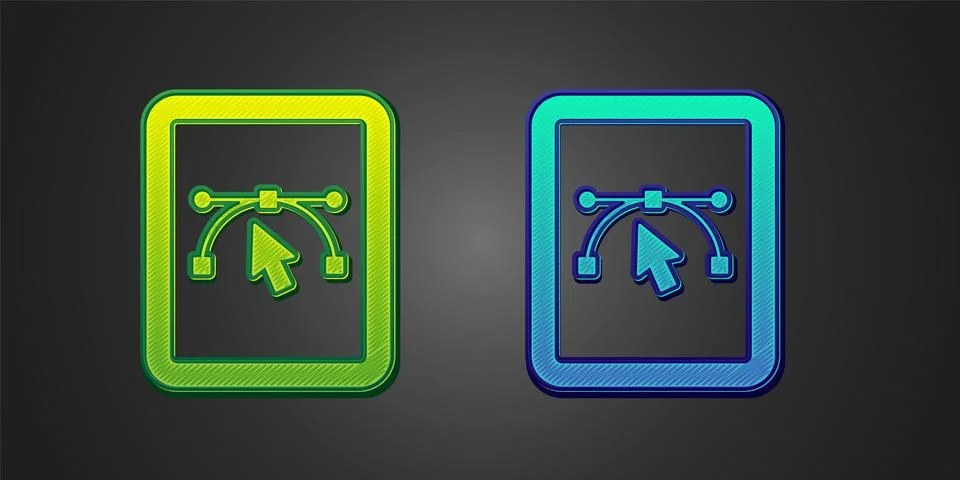 Green and blue Computer display with vector design program icon isolated on.. Stock Illustration