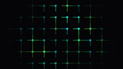 Green and blue digital patterns on a dark background Stock Footage 338228611
