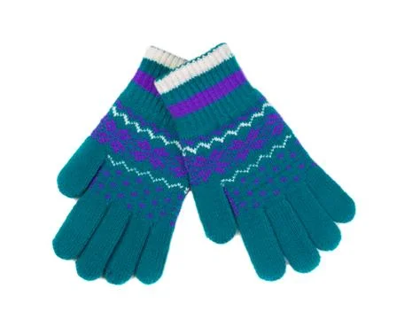 Green and blue dotted pattern with winter gloves, pair. Stock Photos