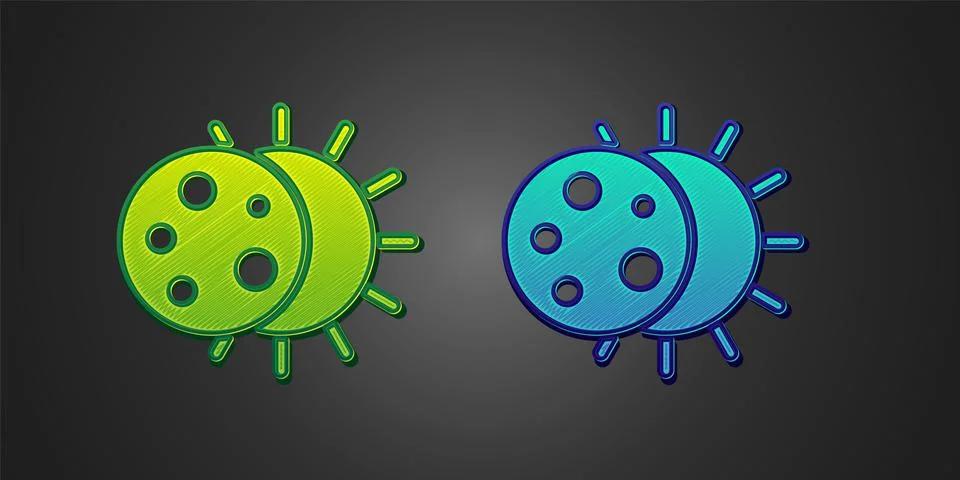 Green and blue Eclipse of the sun icon isolated on black background. Total sonar Stock Illustration