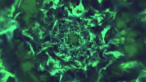 A green and blue fire background flower abstract with black center computer Vidéo 336969373